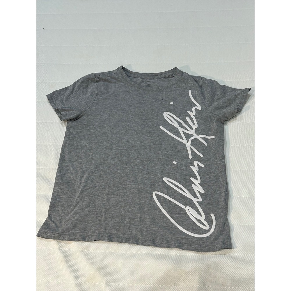 Calvin Klein Womens T Shirt Gray Short Sleeve Signature‎ Logo Top Size S